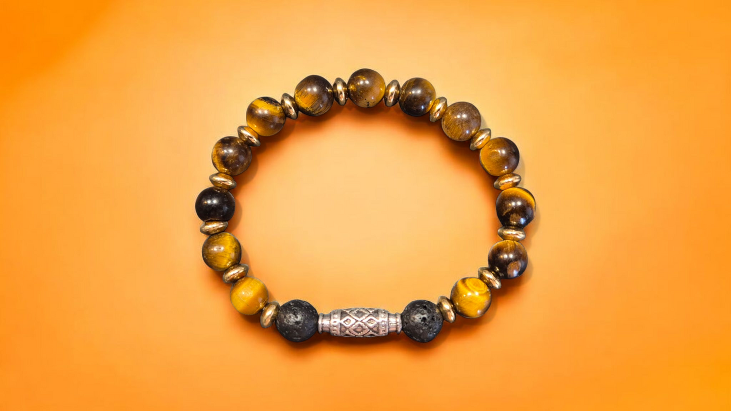 Bracciale del Guerriero - Bracciale diffusore in Pietra Lavica e Occhio di Tigre